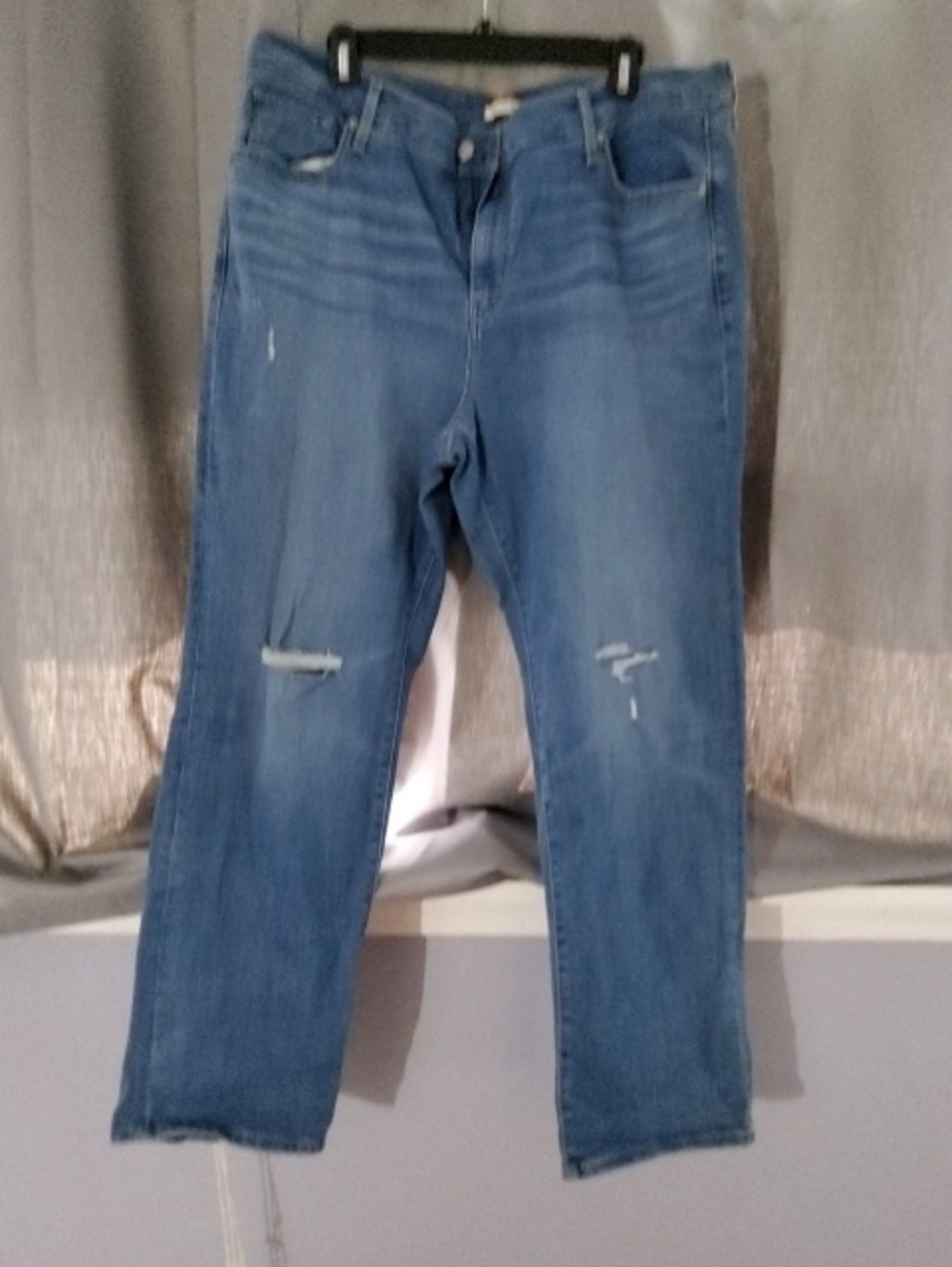 Womens Straight Leg Distressed Blue Jeans